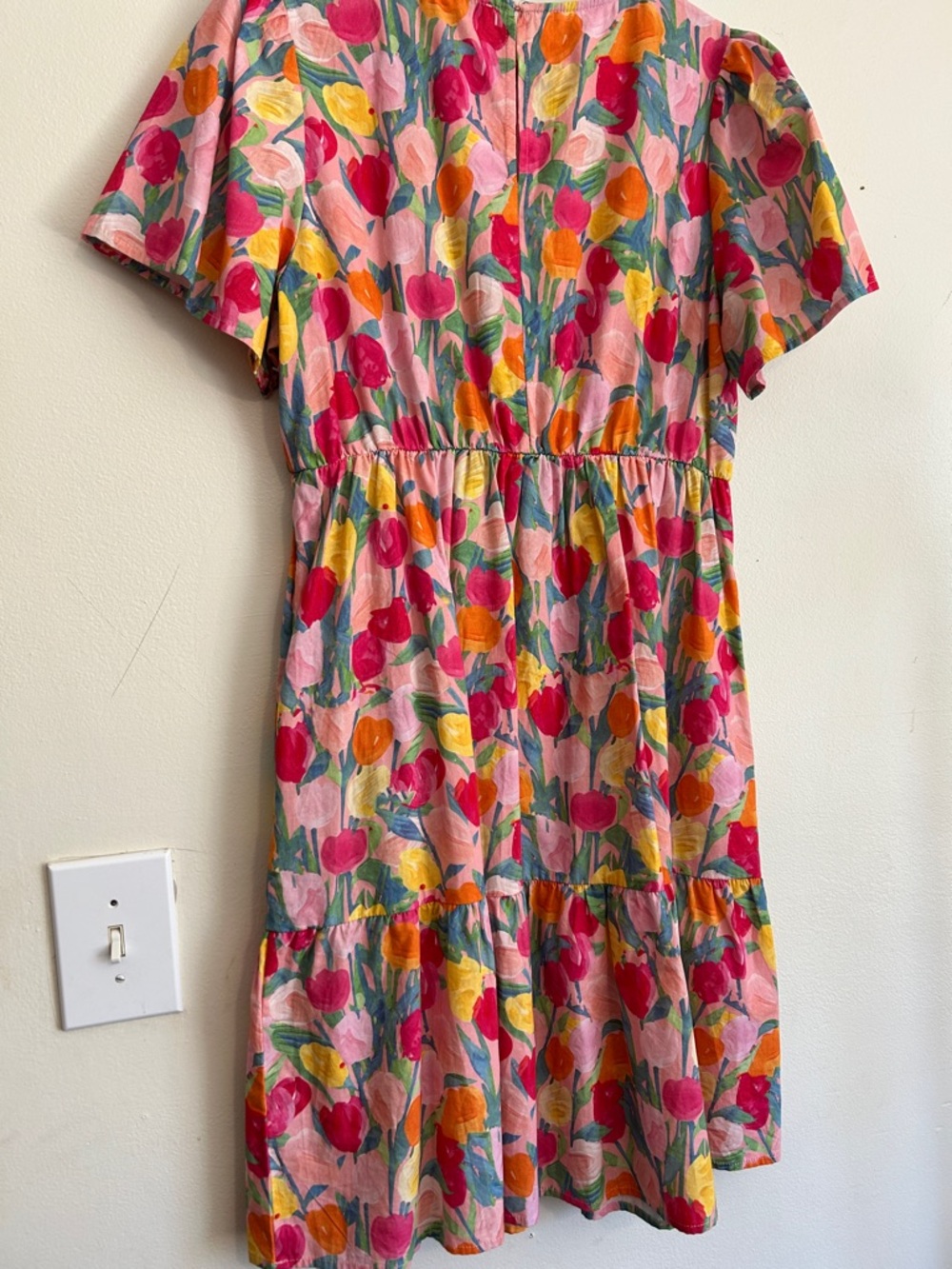 Polagram Pink Floral Tiered Midi Dress with Multicolor Tulip Print - Picture 7 of 8